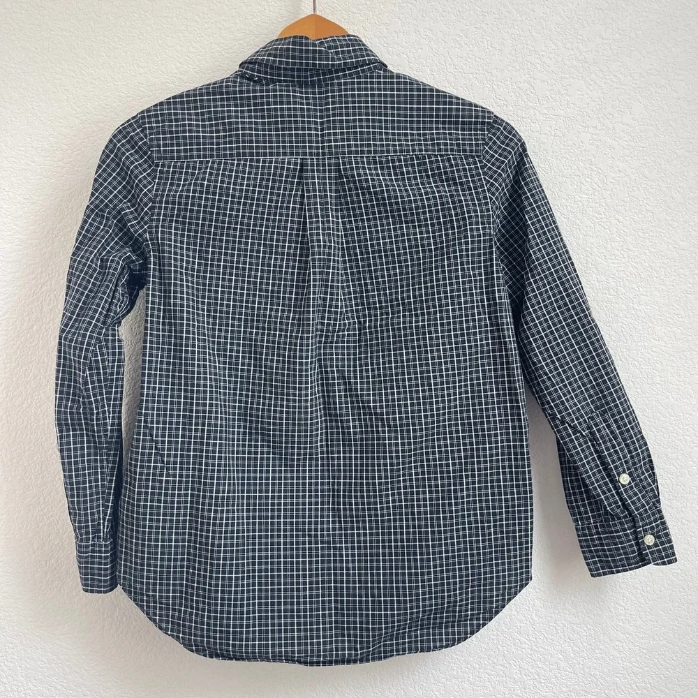 Ralph Lauren Boys Navy‎ Blue White Grid Check Button Down Shirt Size M 10-12
